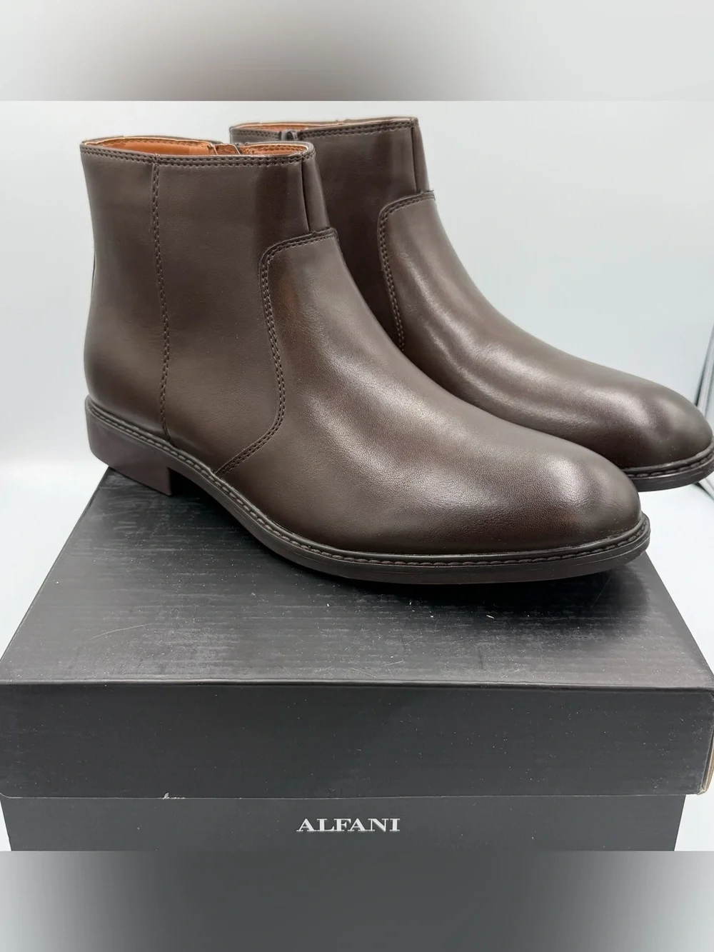 Alfani Men's Brown Leather Chukka Zip Boots-NIB